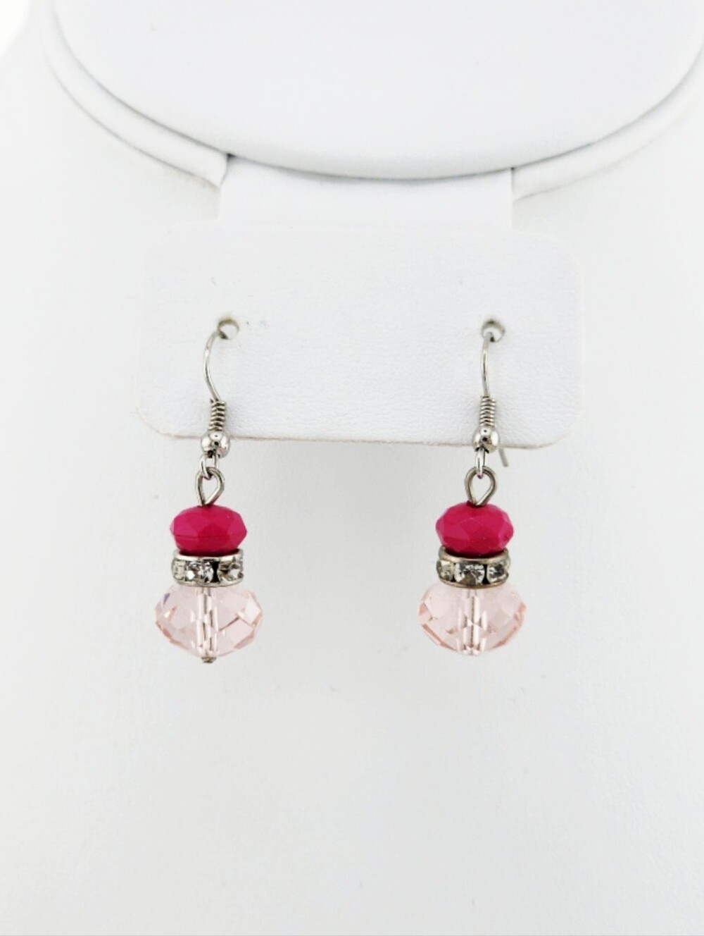 Pink Crystal Drop Earrings with Rhinestone Accent - NWT
